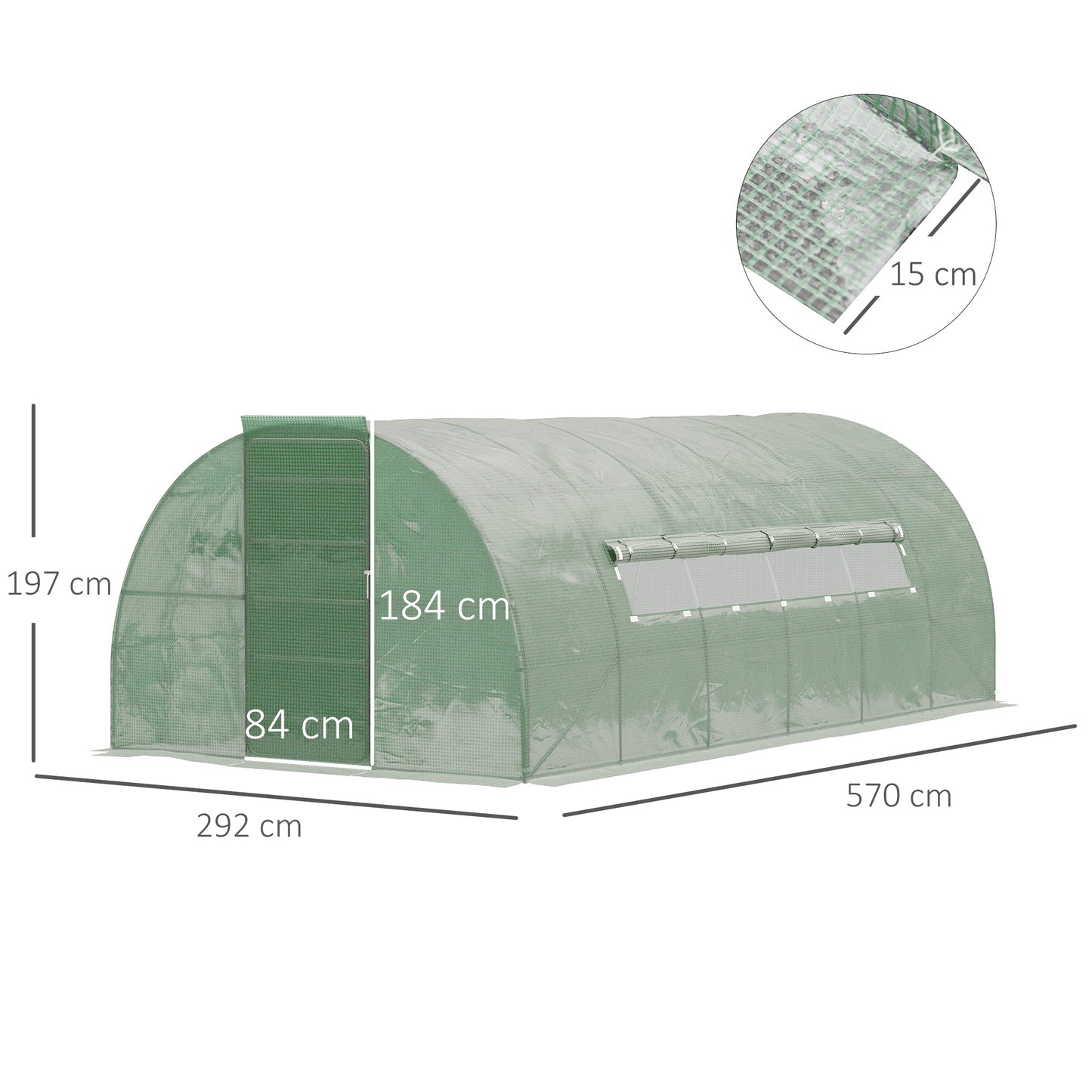 Outsunny Reinforced Polytunnel Greenhouse with Metal Hinged Door, 25mm Diameter Galvanised Steel Frame & Mesh Windows (3 x 6M)
