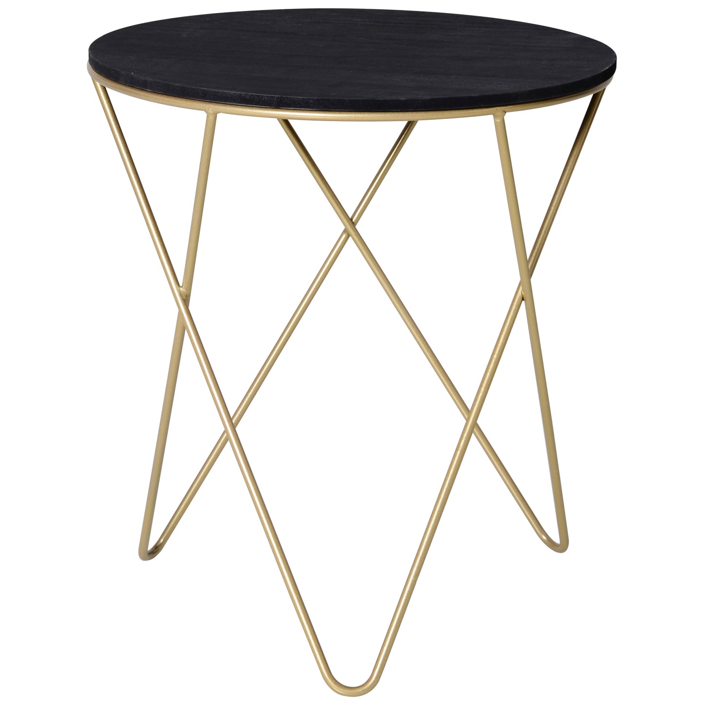 Wooden Metal Round Coffee Table Sofa End Side Bedside Table Modern Style Living Room Decor - Black Gold Color (Φ43cm)