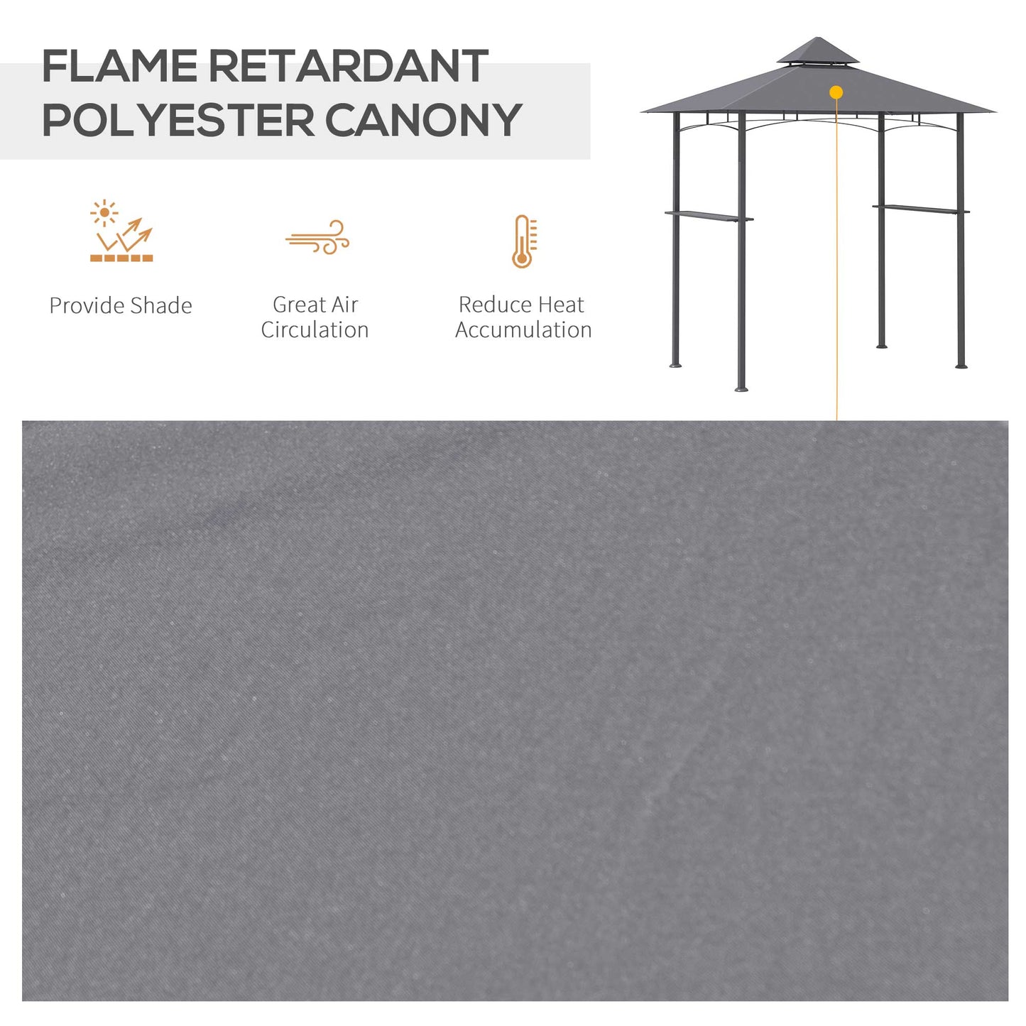 Outsunny 2.5M (8ft) Double-Tier BBQ Gazebo Grill Canopy Barbecue Tent Shelter Patio Deck Cover - Grey