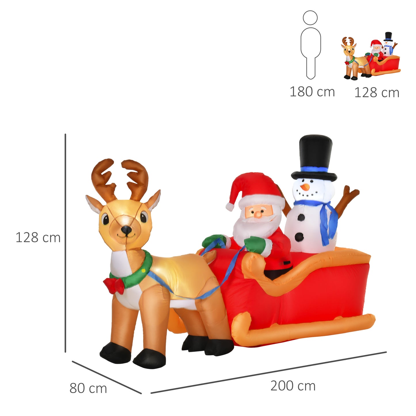 1.3m Christmas Inflatable Santa Claus on Sleigh Deer, LED Lighted for Home Indoor Outdoor Garden Lawn Decoration Party Prop