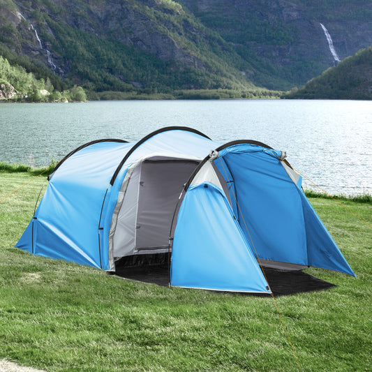 Outsunny 2-3 Man Tunnel Tents w/ Vestibule Camping Tent Porch Air Vents Rainfly Weather-Resistant Shelter Fishing Hiking Festival Shelter Blue
