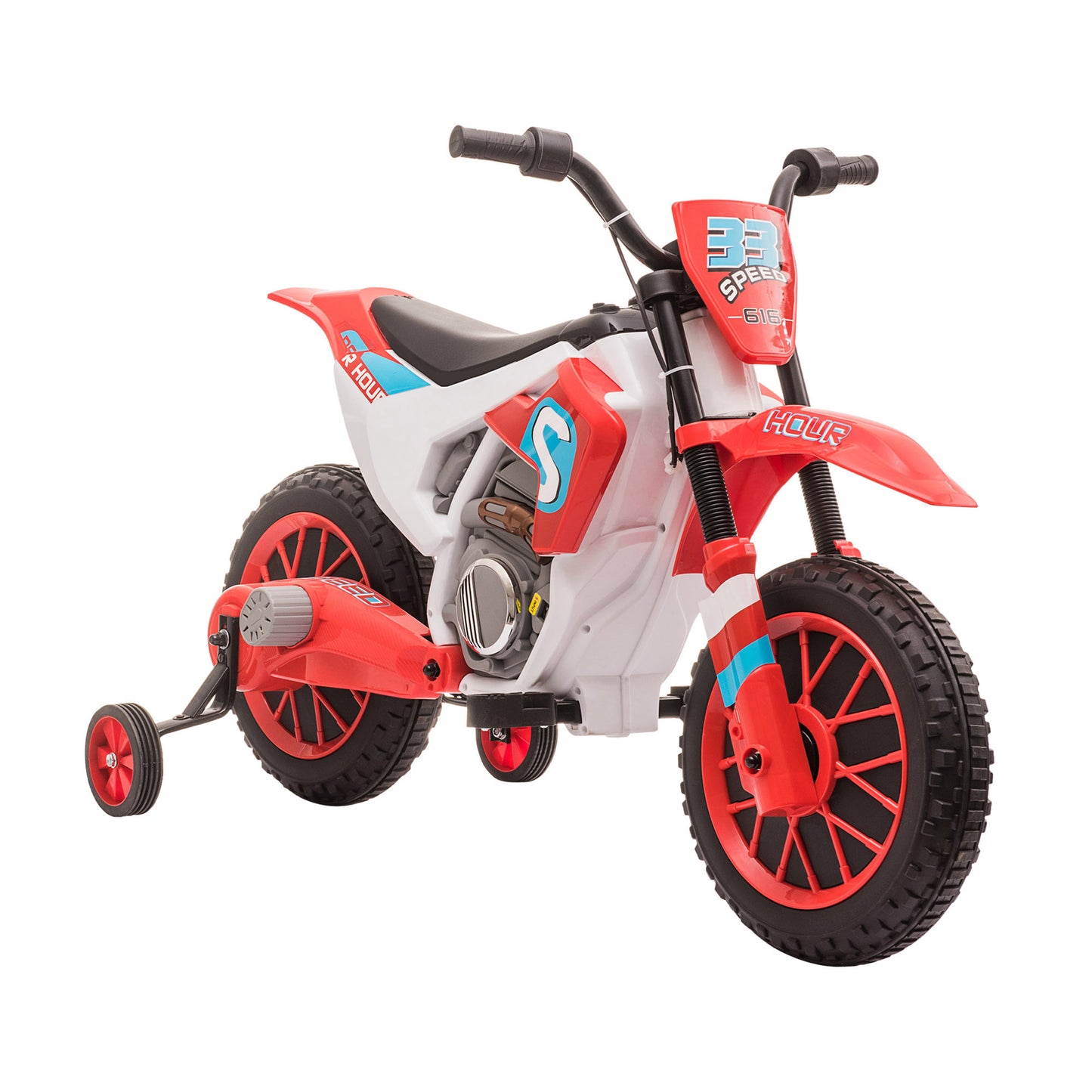Kids 12V Electric Motorcycle Ride-On, with Training Wheels, for Ages 3-6 Years - Red