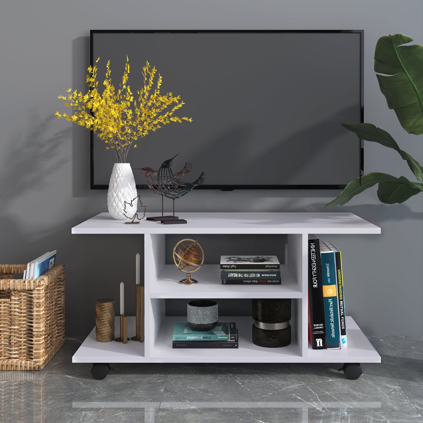 TV Stand With Shelves -White