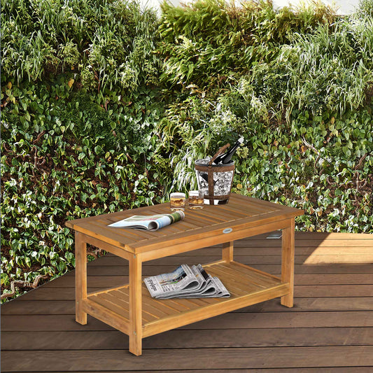 Outsunny 45 x 90cm Natural Acacia Wood Two-Tier Garden Table
