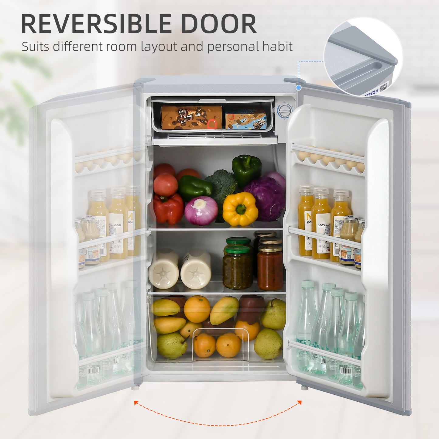 91 Litre Freestanding Under Counter Fridge Freezer With Chiller Box, Reversible Door, Adjustable Thermostat, 47.5cm W - Grey