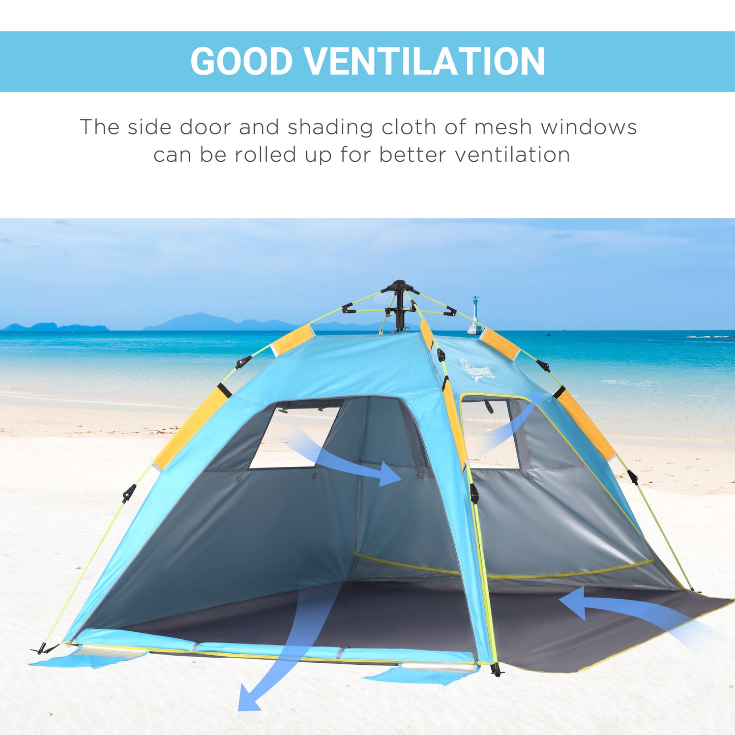 Outsunny Pop-up Beach Tent Sun Shade Shelter for 1-2 Person UV Protection Waterproof with Ventilating Mesh Windows Closable Door Sandbags Light Blue