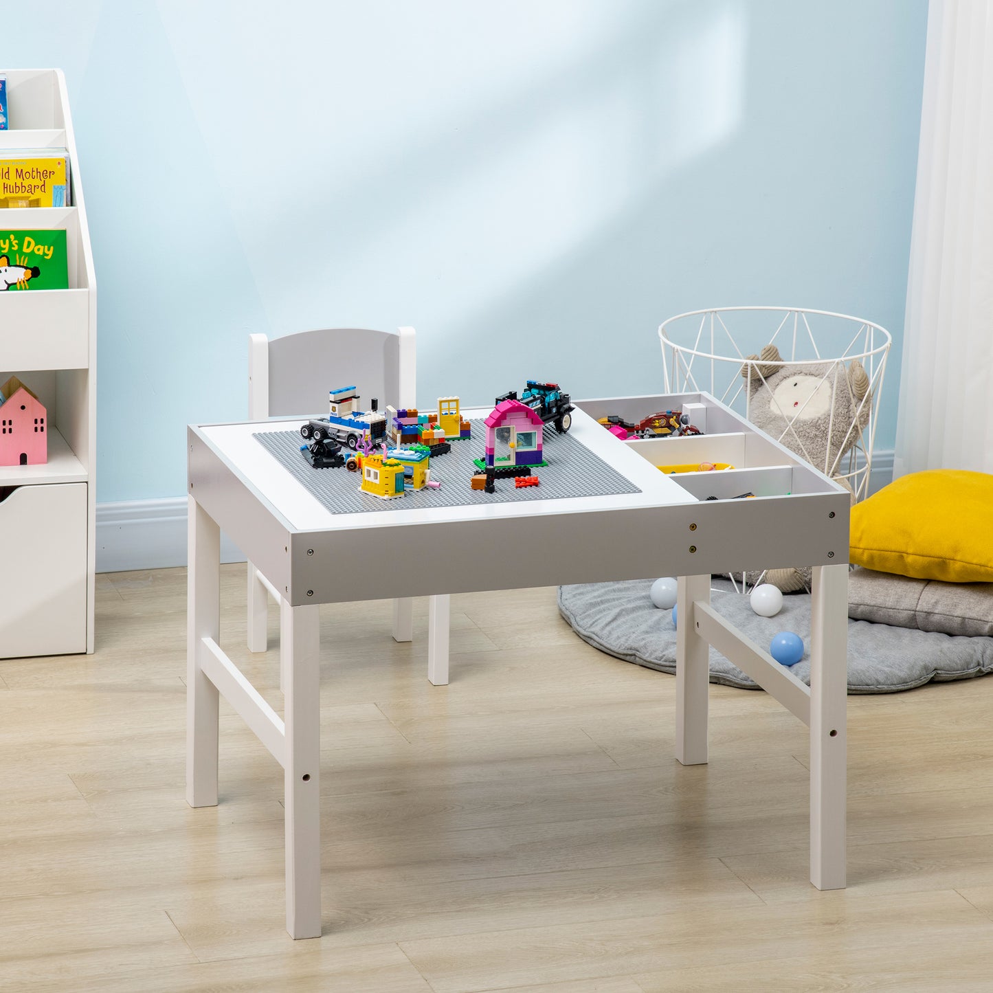 ZONEKIZ Kids Table and Chair Set, with Storage Space - Grey