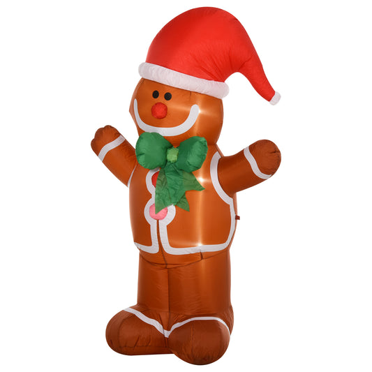 183cm Christmas Inflatable Gingerbread Man Holiday Yard Lawn Decoration with LED Lights, Indoor Outdoor Blow Up Decor