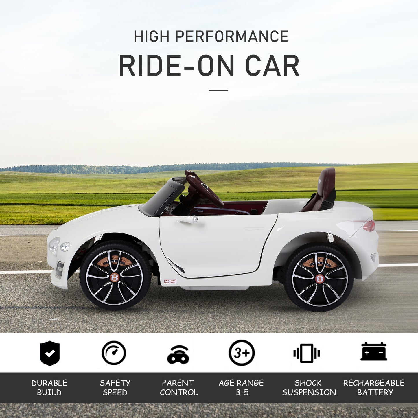 Kids Bentley Style Electric Ride-on Car W/ LED Lights-White