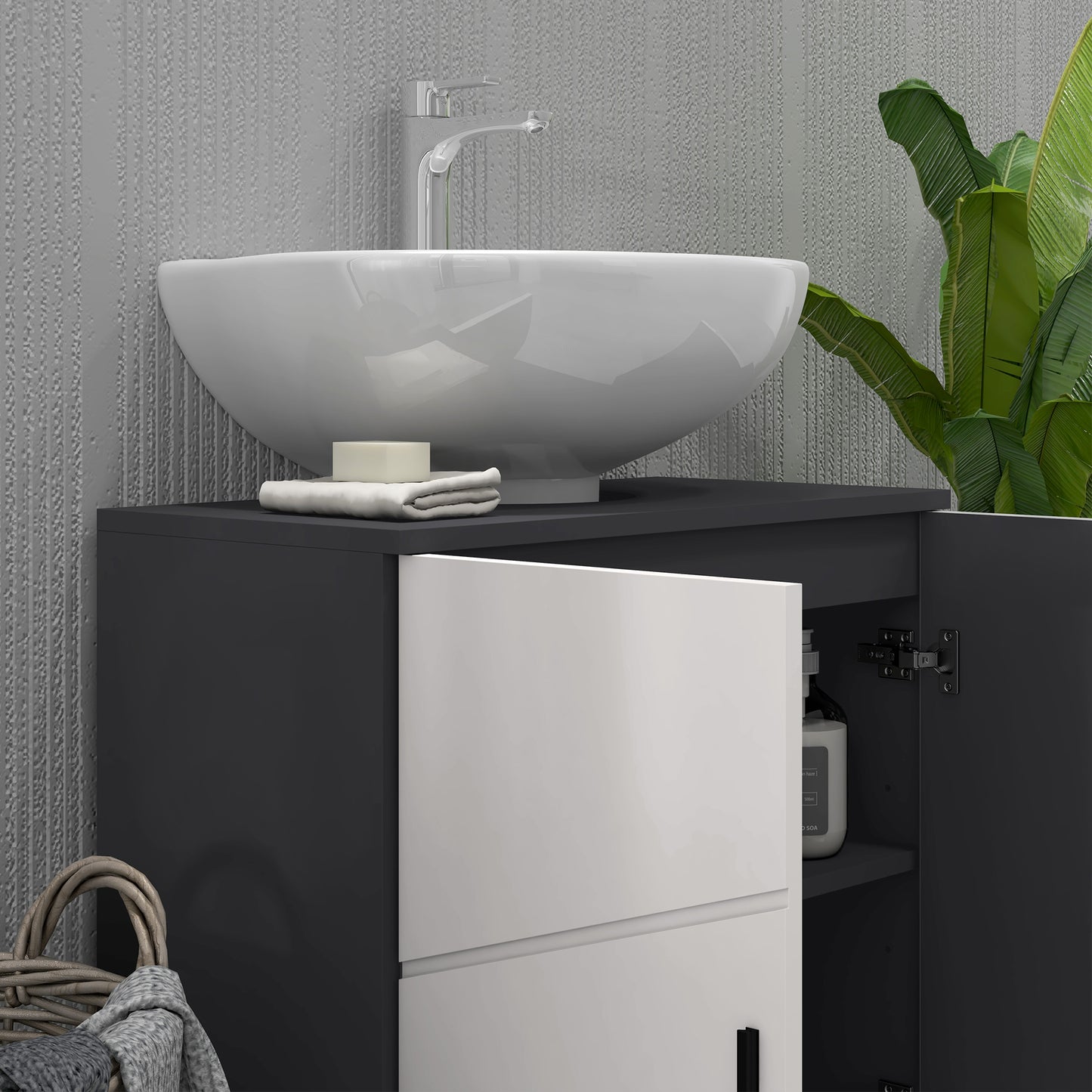 Kleankin Pedestal Sink Cabinet, Bathroom Vanity Unit, Floor Basin Storage Cupboard with Double Doors and Shelf, 60 x 30 x 60 cm, Light Grey