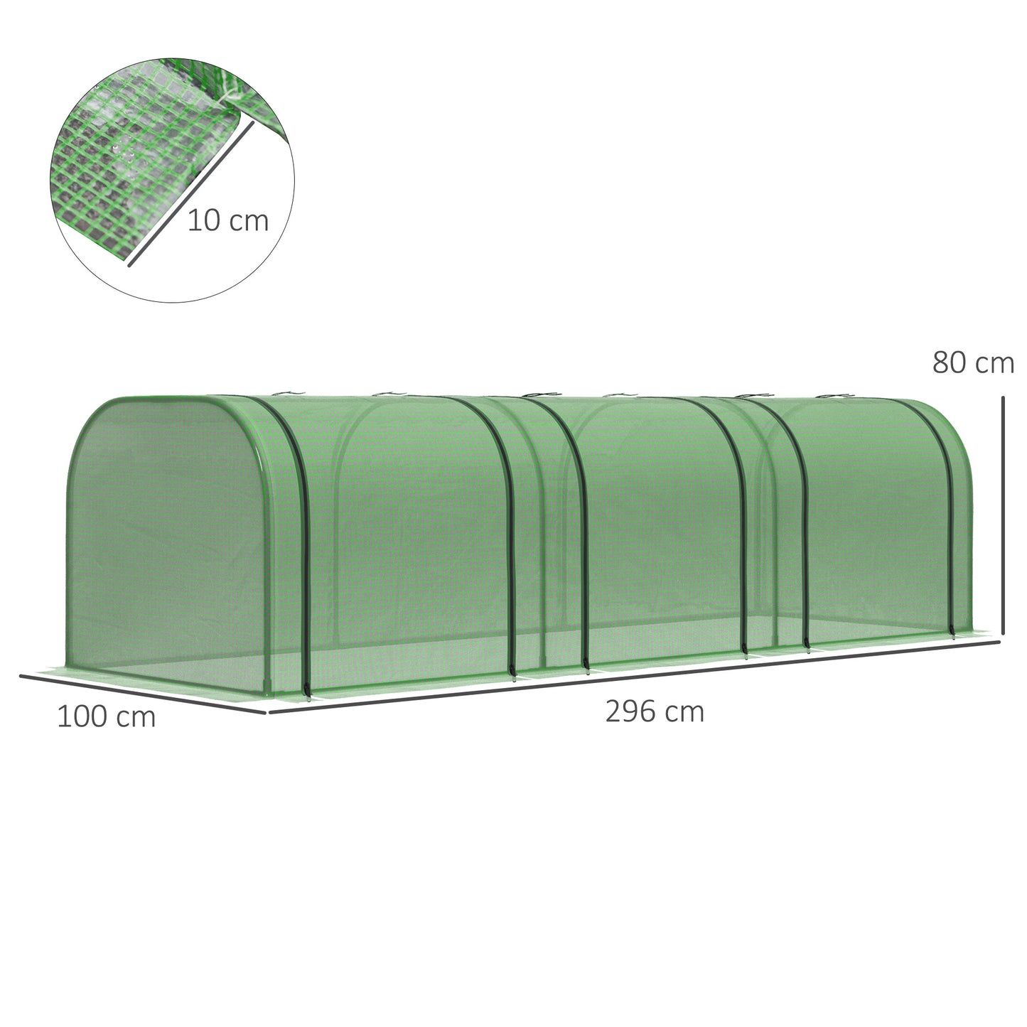 Outsunny PE Tunnel Greenhouse Green Grow House Steel Frame for Garden Backyard with Zipper Doors 295x100x80 cm Green