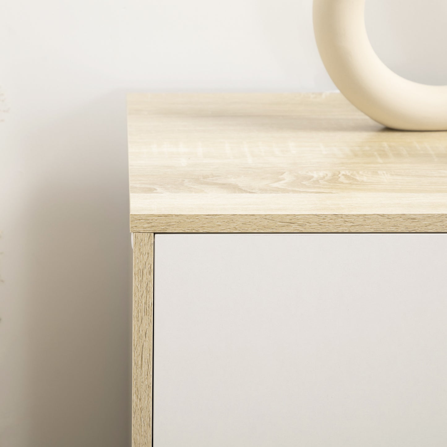 Wide Chest of Drawers, 6-Drawer Storage Organiser Unit with Wood Legs for Bedroom, Living Room, White and Light Brown