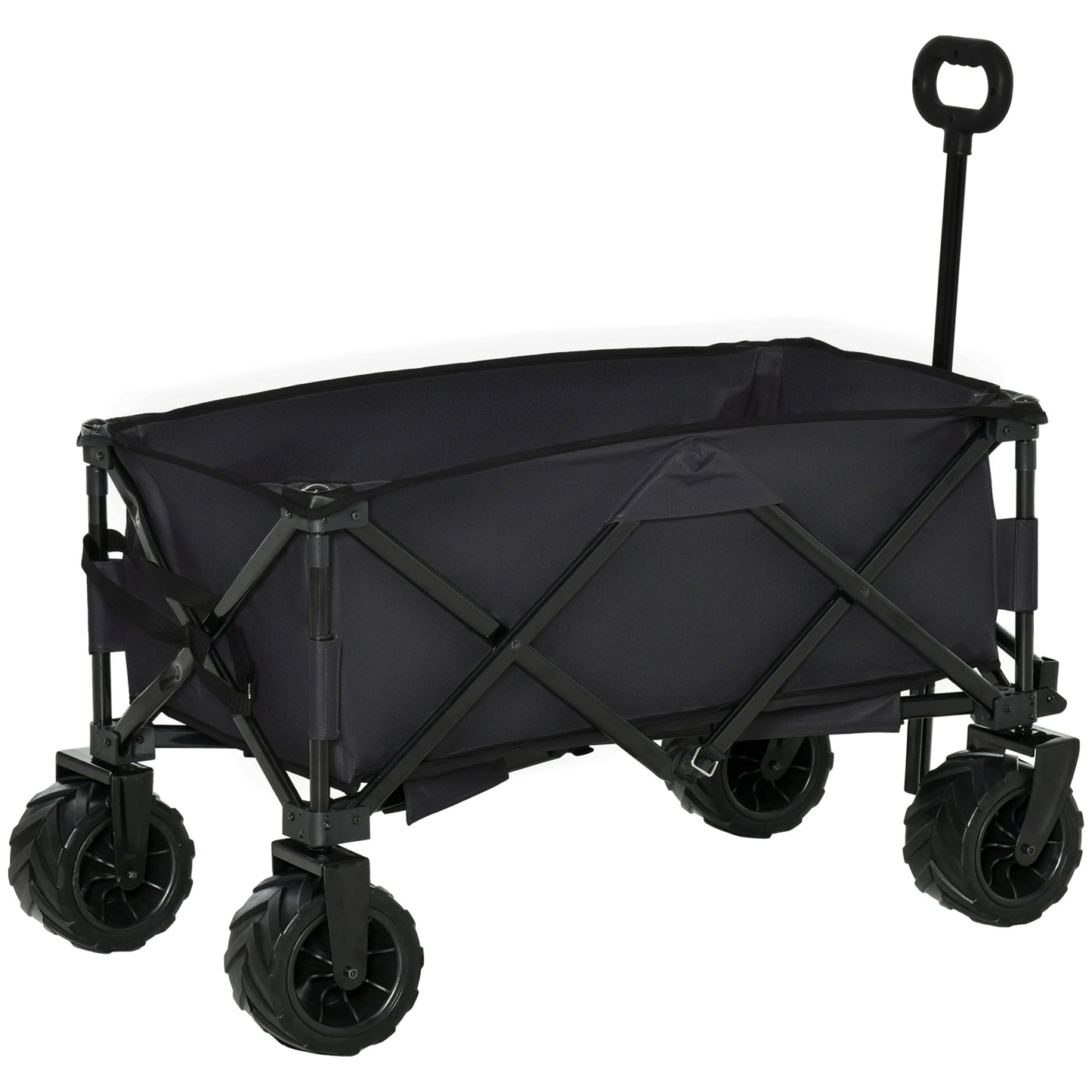 Outdoor Folding Garden Trolley on Wheels, Camping Cargo Wagon Cart Trailer w/ Handle, Wheels for Beach Garden, Black