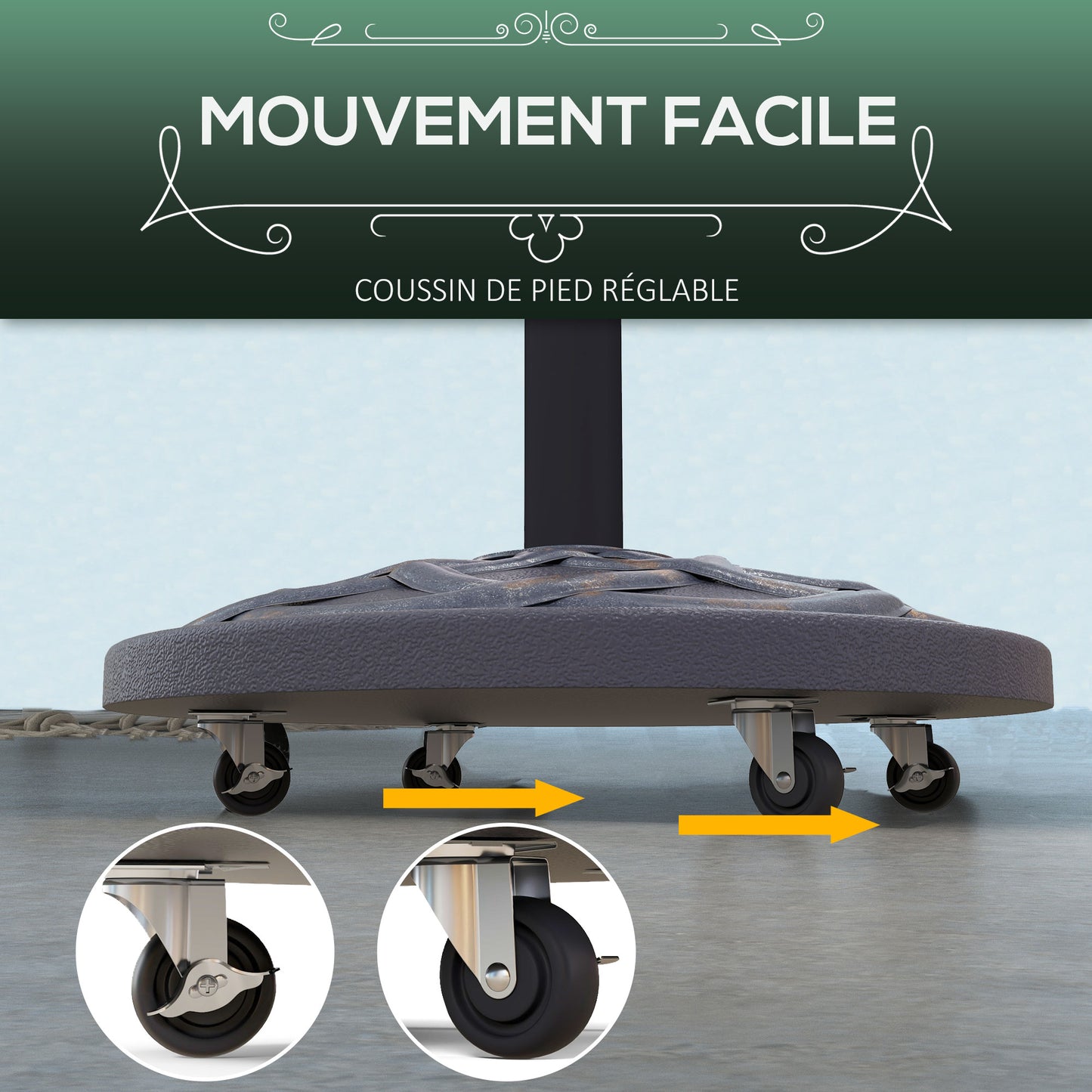 Outsunny 27kg Rolling Parasol Base with Wheels, Heavy Duty Concrete Umbrella Stand with Decorative Base, Bronze Tone