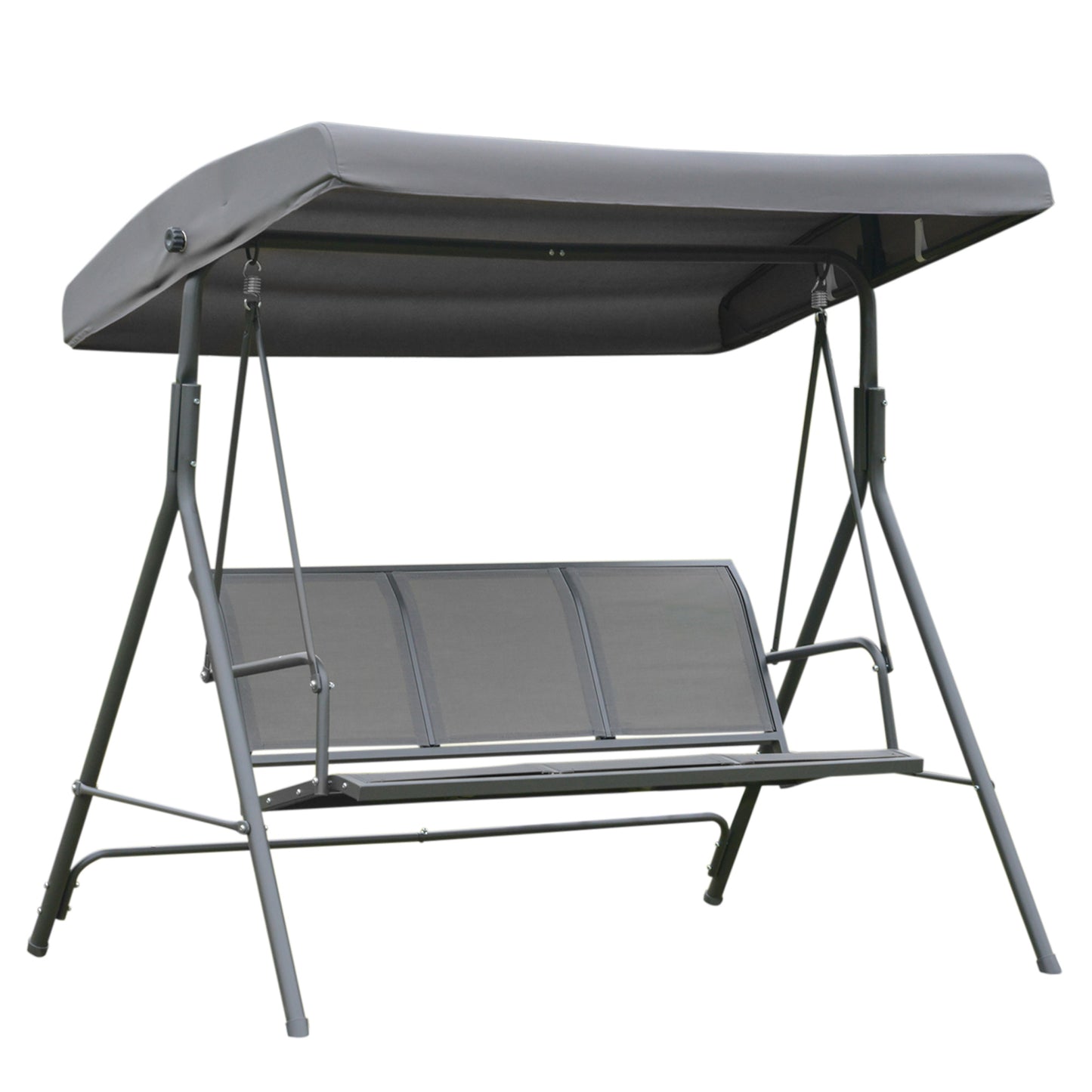 Outsunny Outdoor Garden 3 Seater Swing Chair Seat Hammock With Canopy Steel Frame - Grey