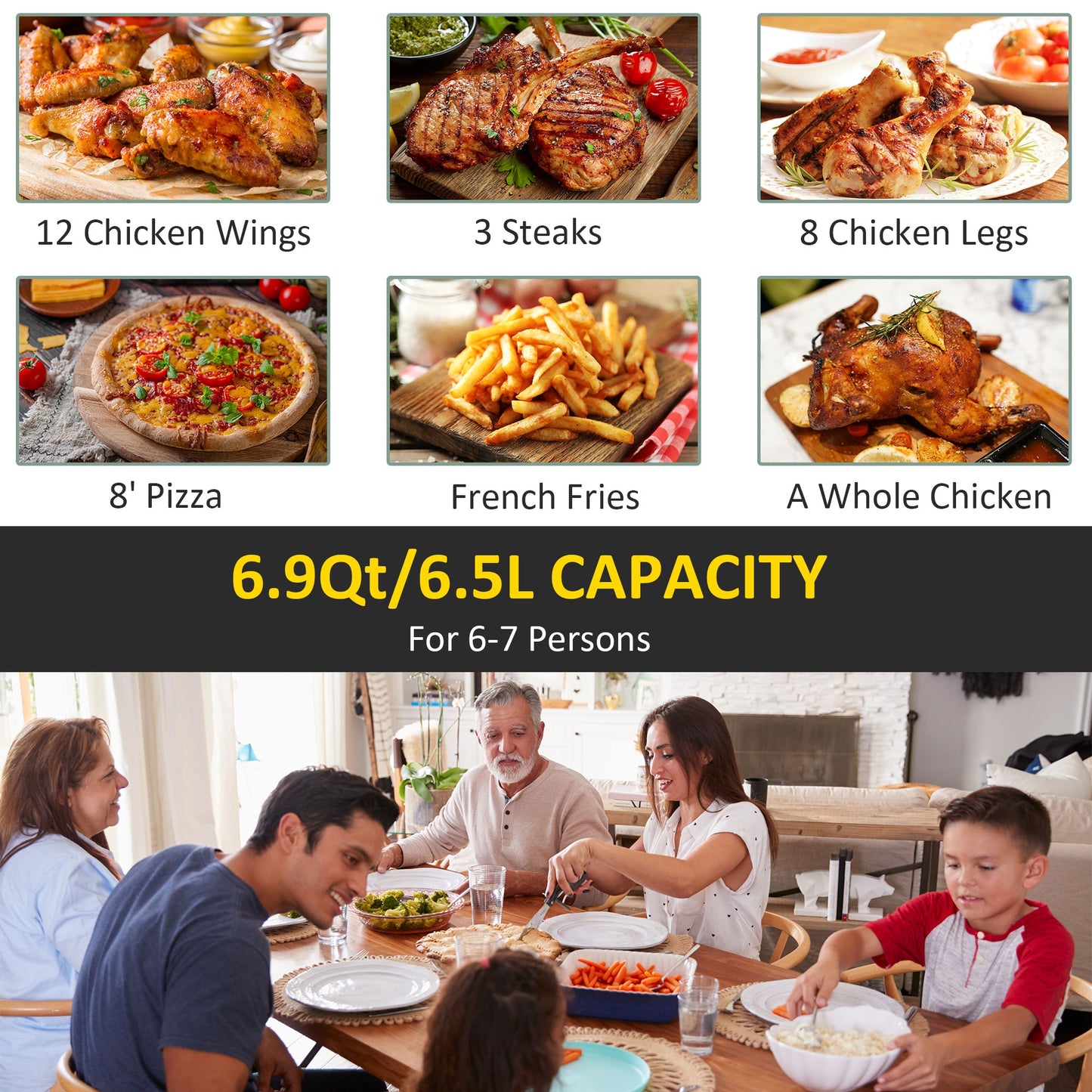 Air Fryer 1700W 6.5L Air Fryers Oven with Digital Display, Rapid Air Circulation, Adjustable Temperature, Timer and Nonstick Basket Black