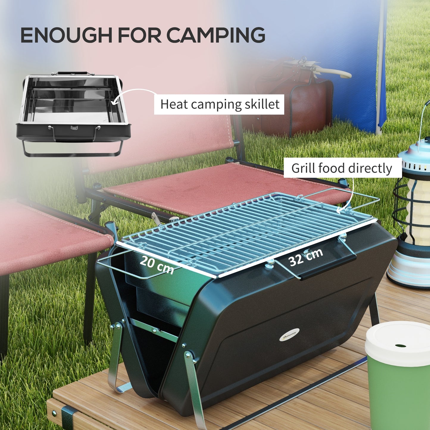 Outsunny Foldable Suitcase Design Mini Charcoal Barbecue Grill BBQ, Black