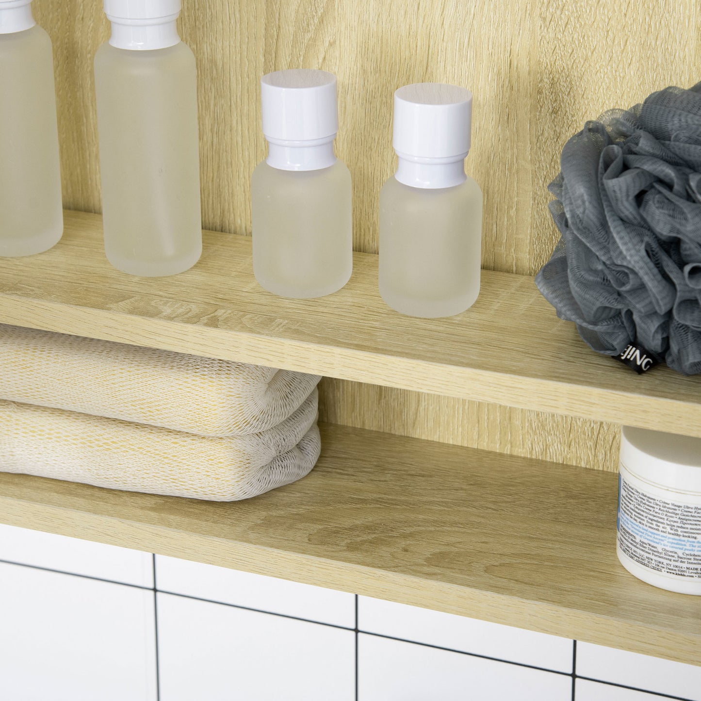 Kleankin LED Bathroom Mirror Cabinet, Wall Mounted Dimmable Medicine Cabinet with Adjustable Shelf and Mirrored Door, Natural