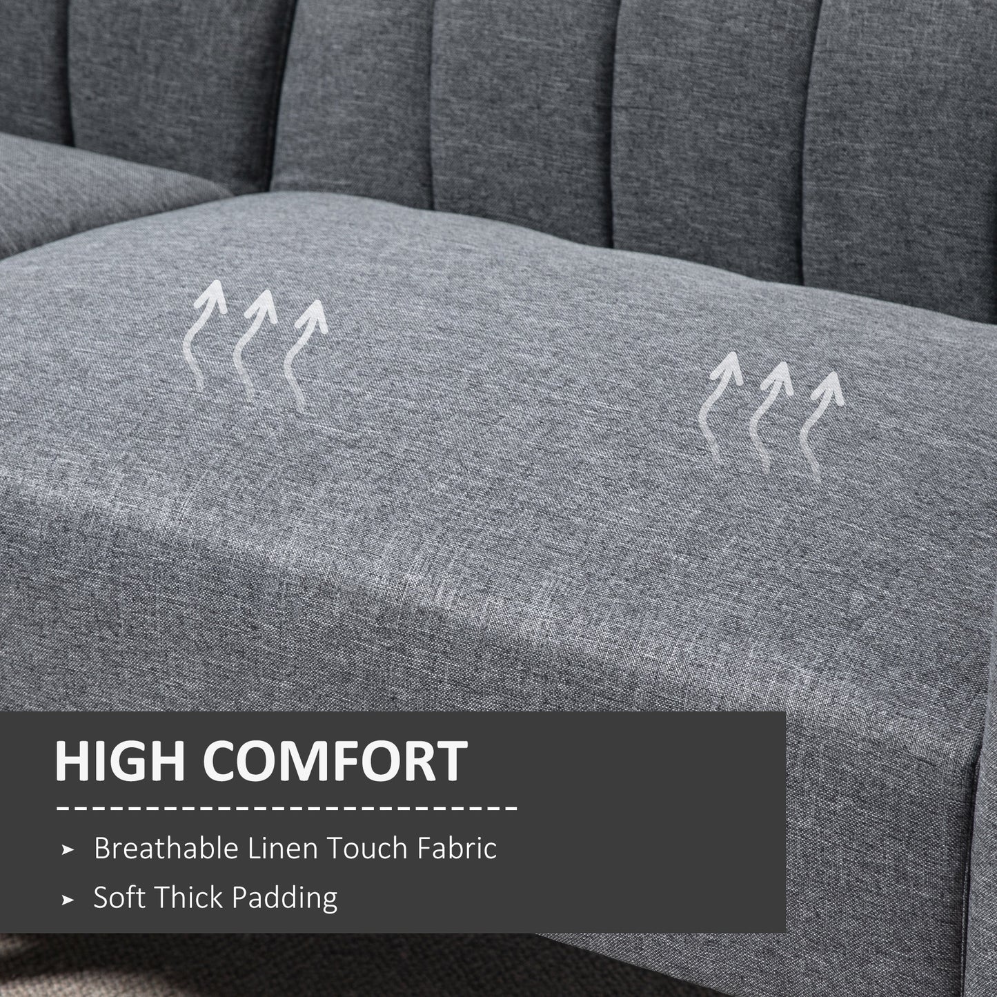 Two Seater Sofa Bed, Convertible Linen Fabric Sofa Couch, Click Clack Sofabed with Adjustable Split Backrest, Grey
