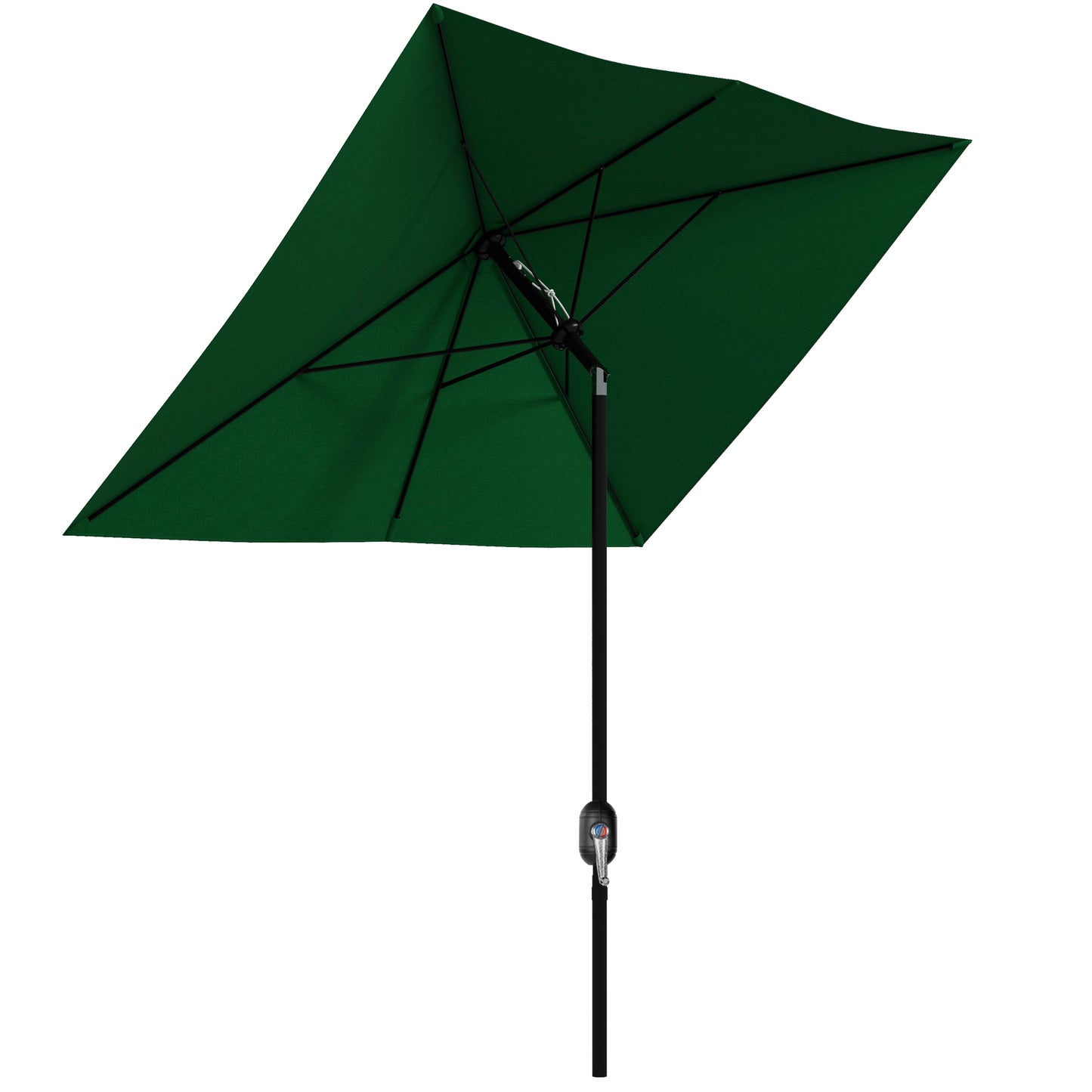 Outsunny Rectangular Outdoor Parasol Market Umbrella with Crank & Push Button Tilt, 6 Ribs, Aluminium Pole, 2 x 3(m), Green