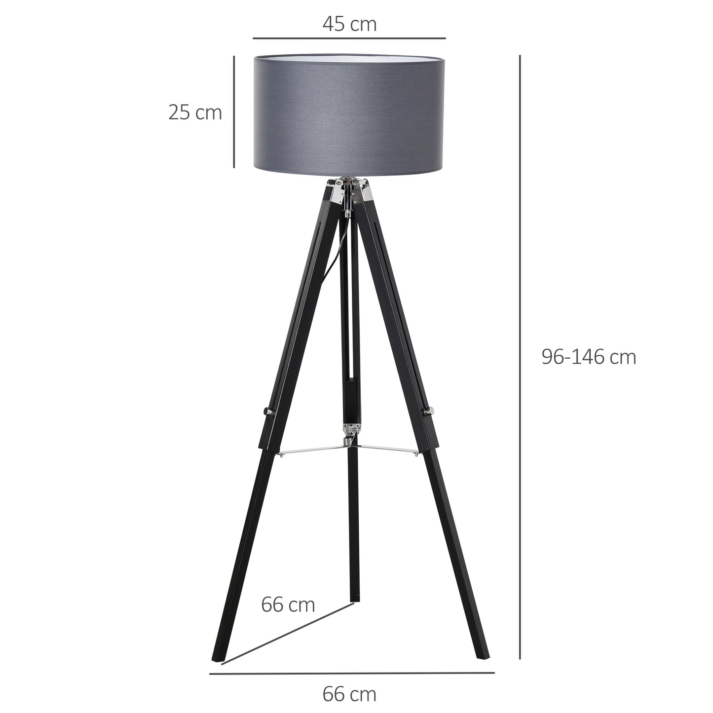 Modern Tripod Standing Lamp for Living Room Bedroom With Fabric Lampshade (Bulb not Included), Grey and Black