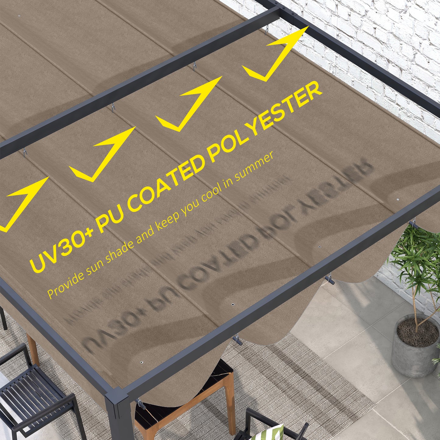 Outsunny Pergola Roof, Retractable Sun Shade Cover for 3 x 2.15m Pergola, UV30+ Protected, Coffee