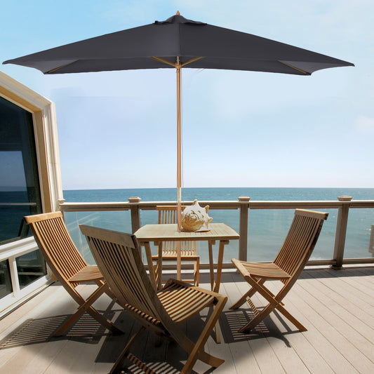 Outsunny Wooden Garden Parasol Umbrella Outdoor Sun Shade Canopy, Dark Grey,2 x 3m