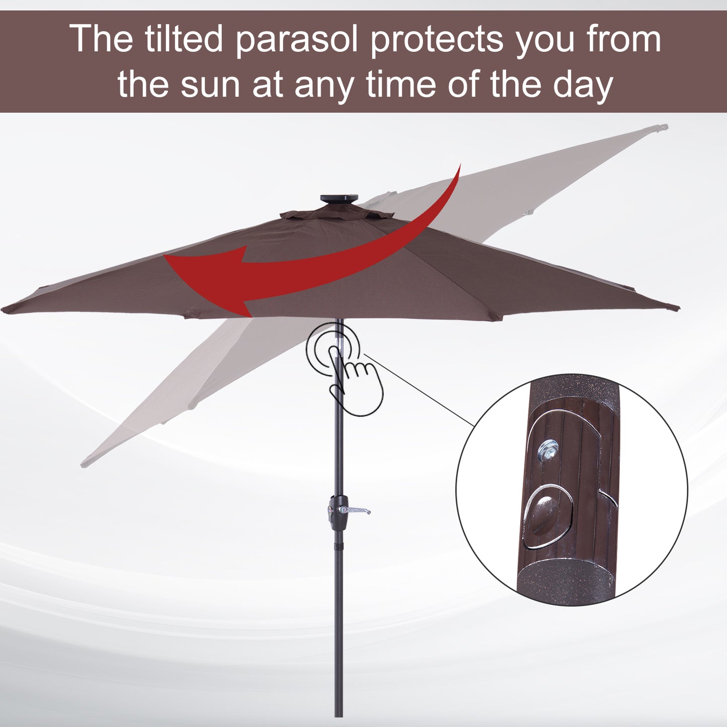 Outsunny Umbrella Parasol 24 Solar LED-Brown/Coffee