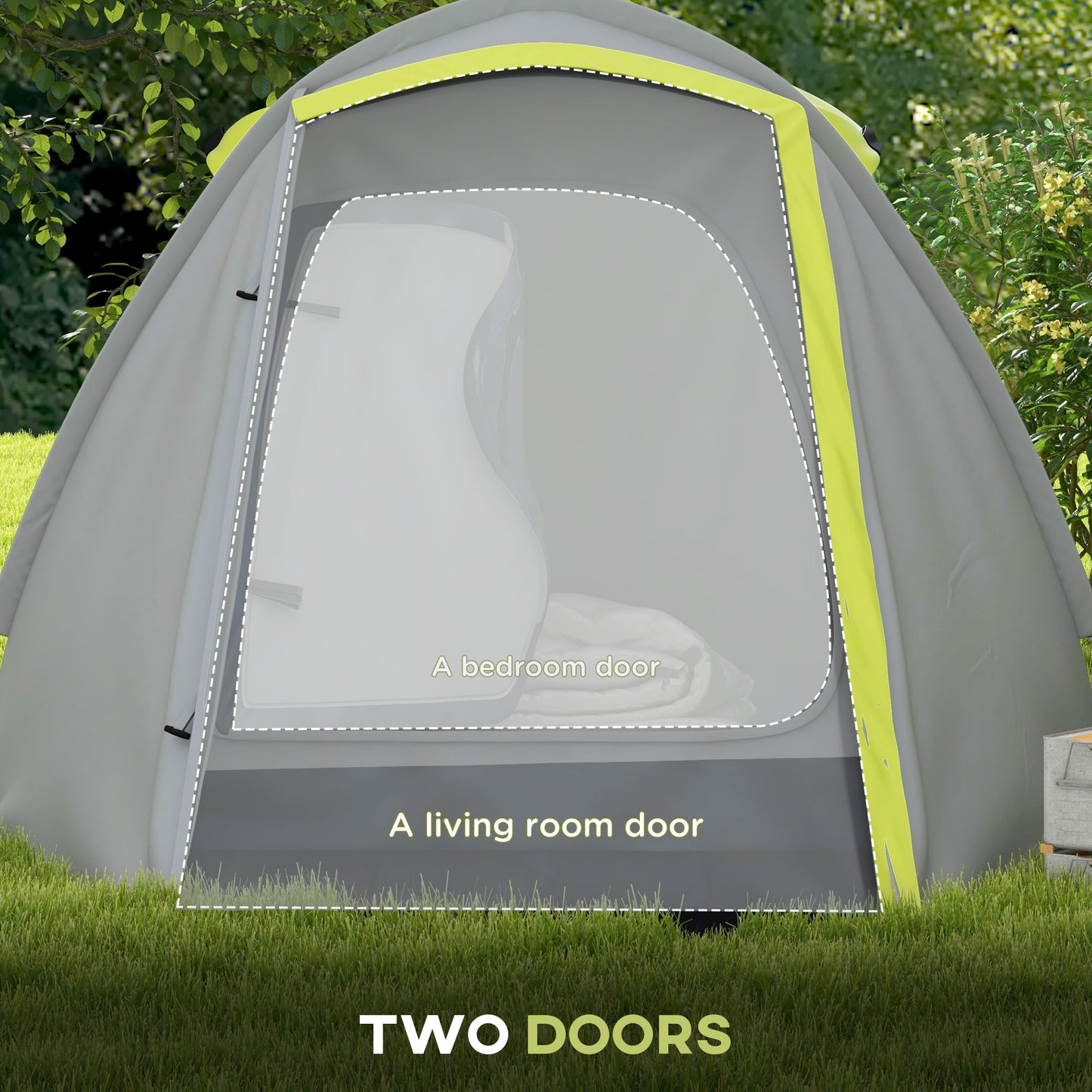 Outsunny 2-3 Man Camping Tent with 2 Rooms, 2000mm Waterproof Family Tent, Portable with Bag for Fishing Hiking Festival, Yellow