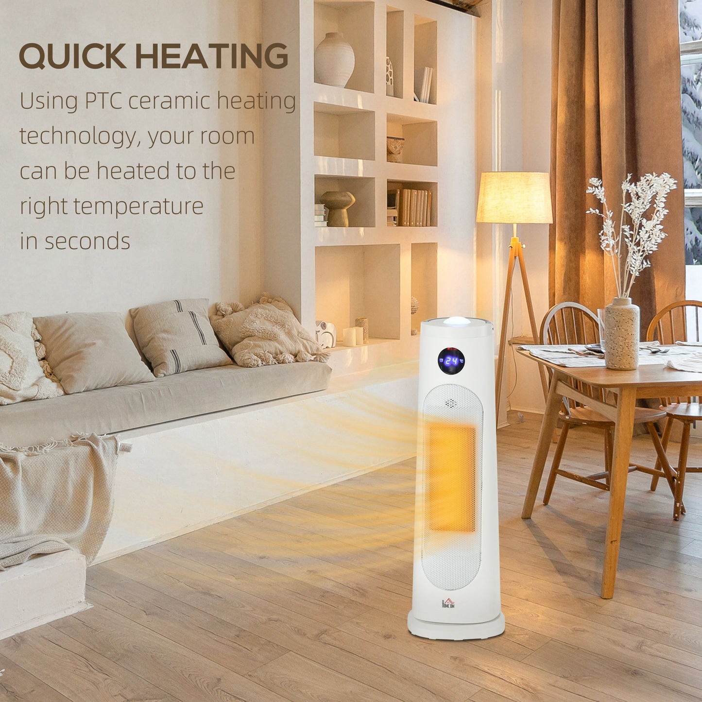 Electric Space Heater, Portable Fan Heater, Low Energy 2000W PTC Ceramic Heater w/ Thermostat, Timer, Overheat & Tip-over Protection