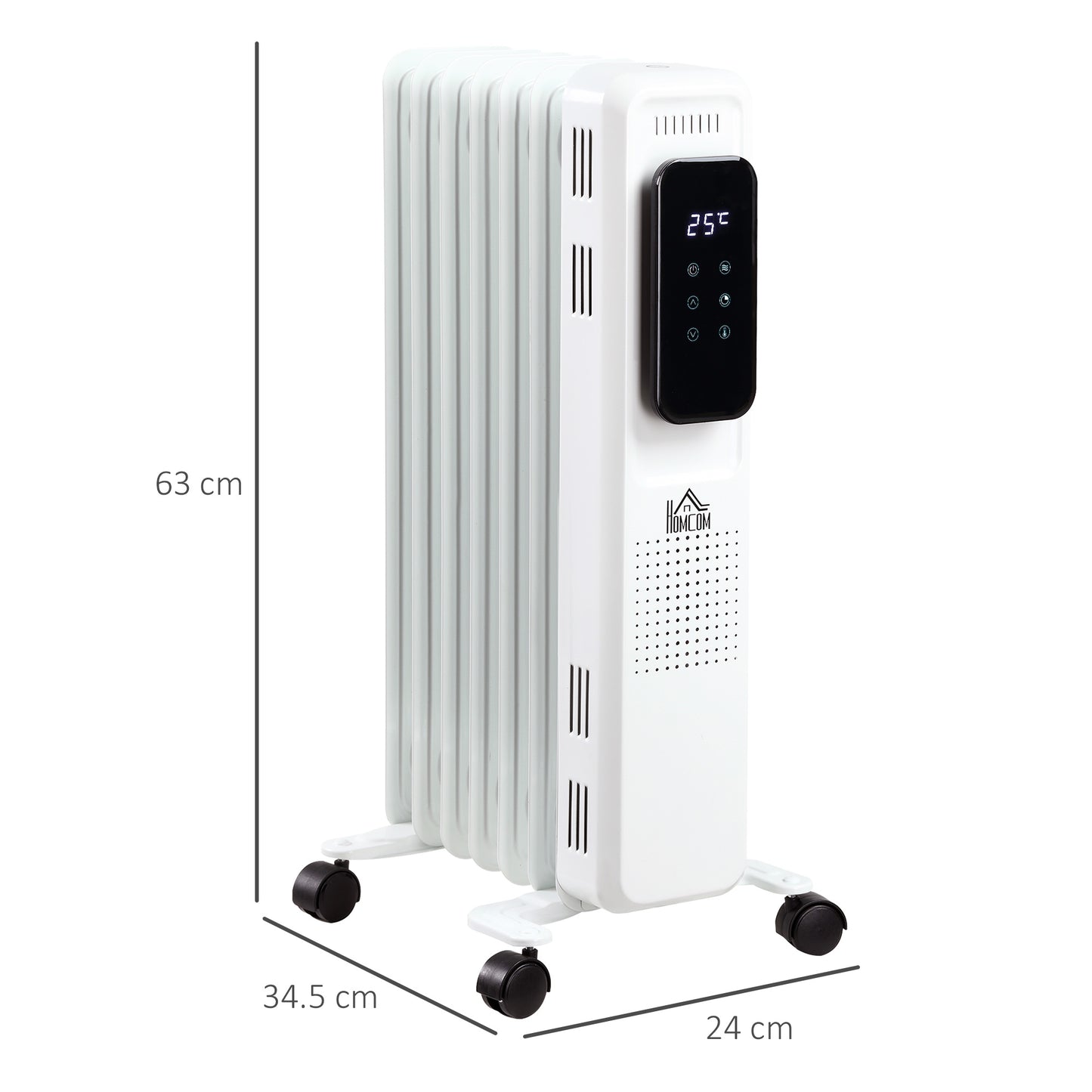 1630W Oil Filled Radiator, 7 Fin, Portable Electric Heater with LED Display, 24H Timer, 3 Heat Settings, Safety Cut-Off Remote Control-White