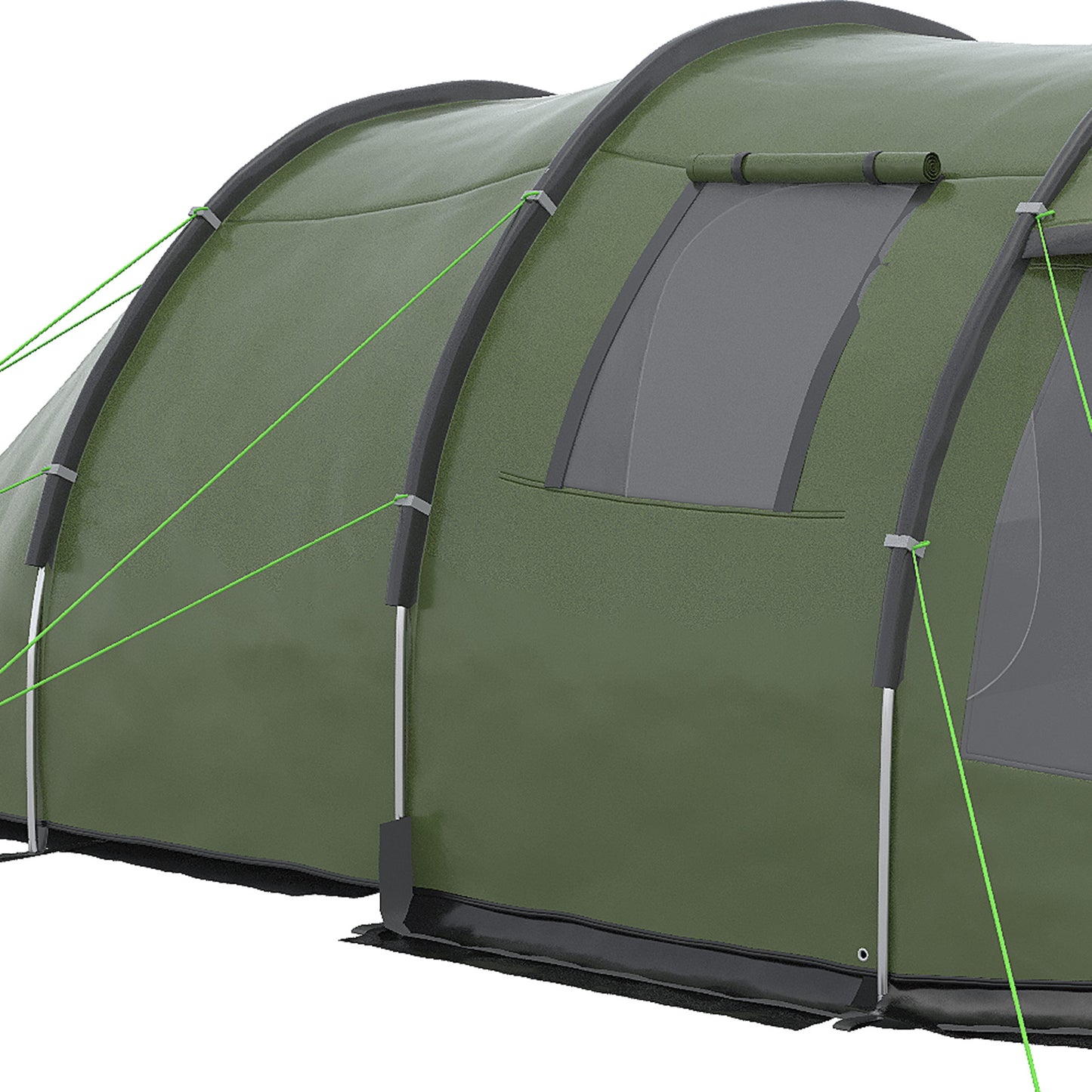 Outsunny Two Room Tunnel Tent Camping Tent for 3-4 Man with Windows, Covers, Carry Bag, for Fishing, Hiking, Sports, Green