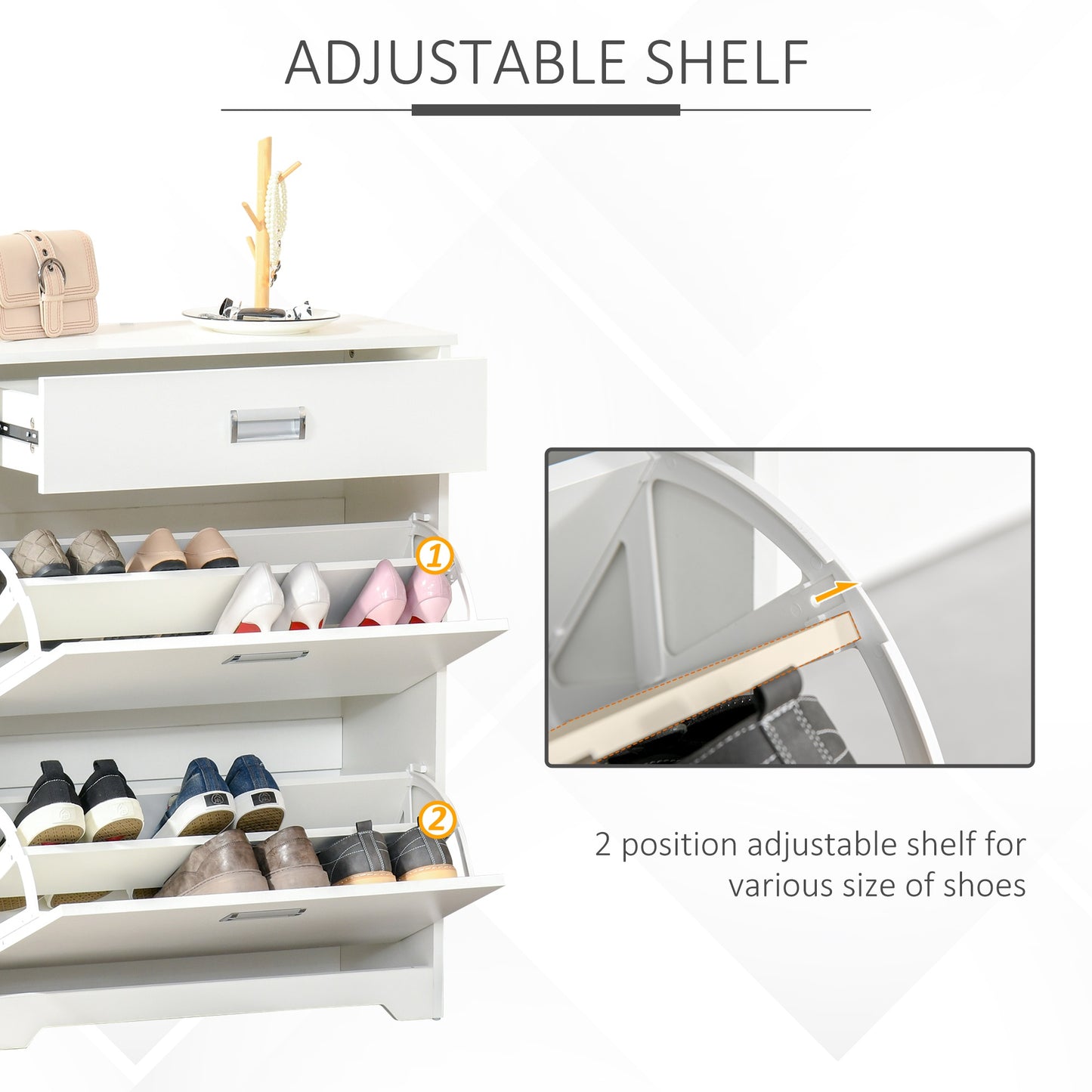 Tipping Shoe Cabinet Storage Rack Entryway Organiser with 2 Pull-Down Doors and Drawer Adjustable Shelf for Hallway Porch Narrow Space