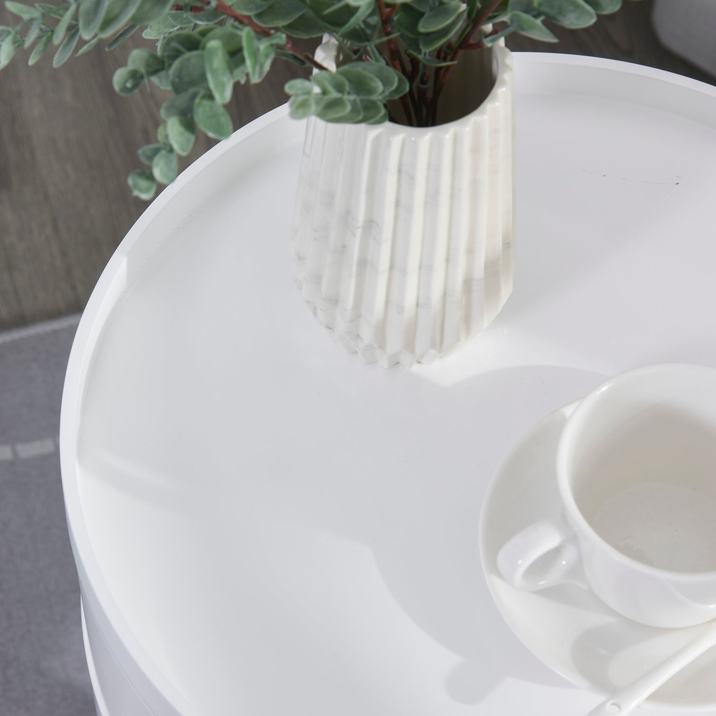 3-Tier Coffee Table, Round End Table with 2 Hidden Compartments and Detachable Tray, Side Table with Storage for Living Room, Set of 2, White