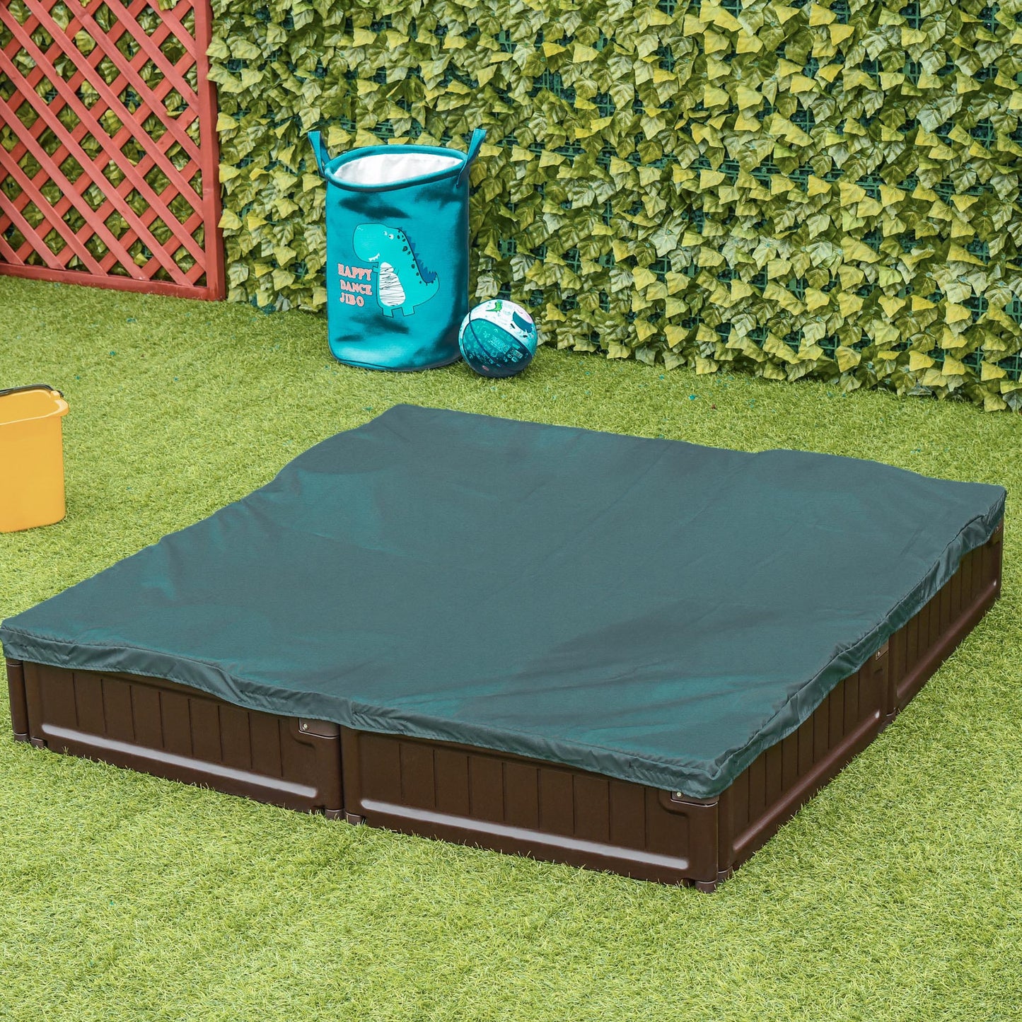 Outsunny Kids Outdoor Sandbox w/ Waterproof Oxford Canopy Bottom Fabric Liner Children Playset for 3-12 years old Backyard Brown