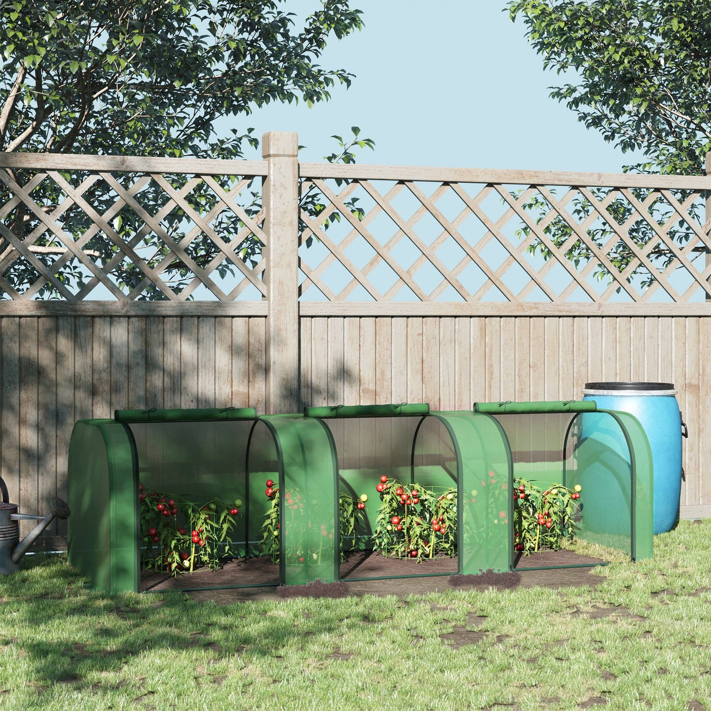 Outsunny PE Tunnel Greenhouse Green Grow House Steel Frame for Garden Backyard with Zipper Doors 295x100x80 cm Green