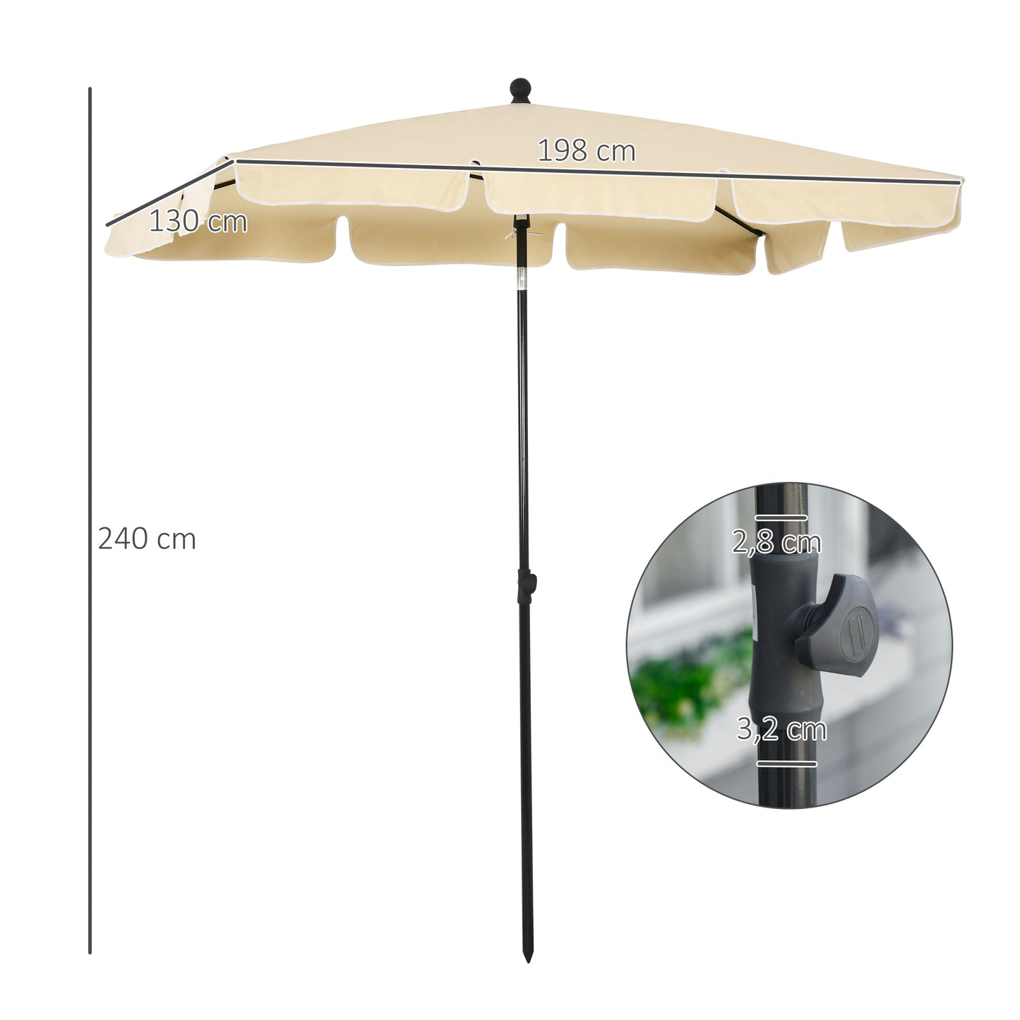 Outsunny Aluminium Sun Umbrella Parasol Patio Garden Rectangular Tilt 2M x 1.25M Beige / Green