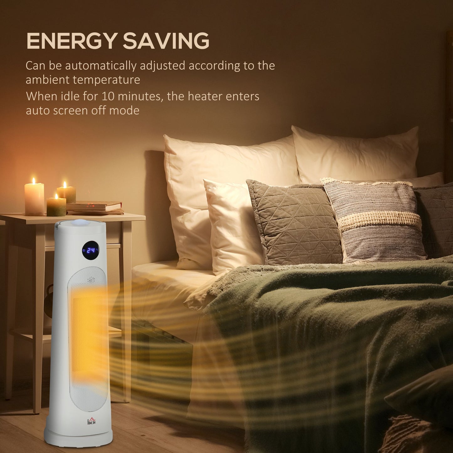 Electric Space Heater, Portable Fan Heater, Low Energy 2000W PTC Ceramic Heater w/ Thermostat, Timer, Overheat & Tip-over Protection
