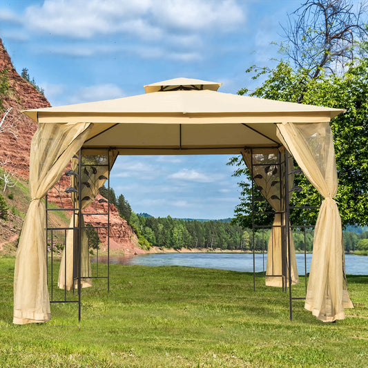 Outsunny 3x3 m Double Top Gazebo-Beige