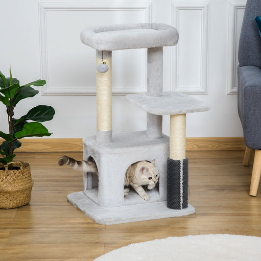 PawHut Cat Tree Tower Climbing Activity Center Kitten Furniture with Sisal Post Scratching Massage Toy 48 x 48 x 80cm Light Grey