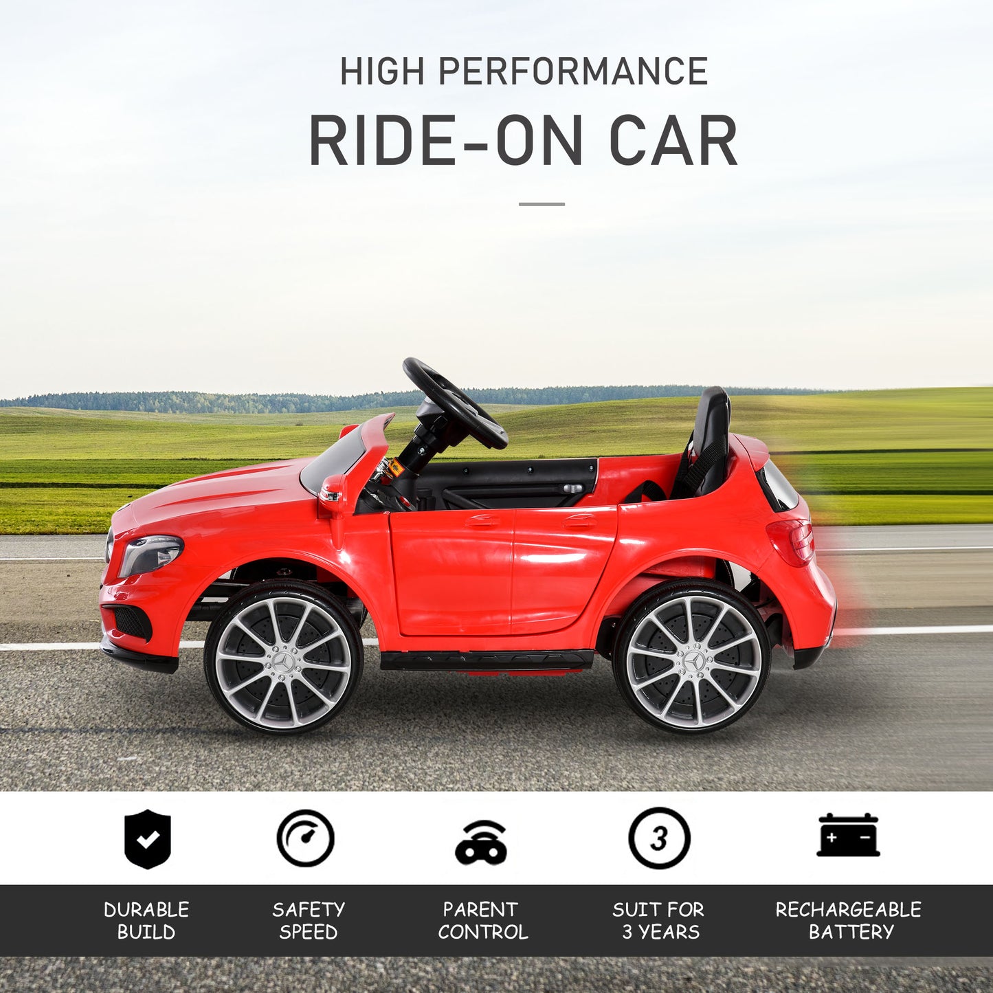 6V Kids Ride On Car Mercedes Benz GLA Licensed Toy toddler with Music Remote Control Rechargeable Headlight Two Speed Red