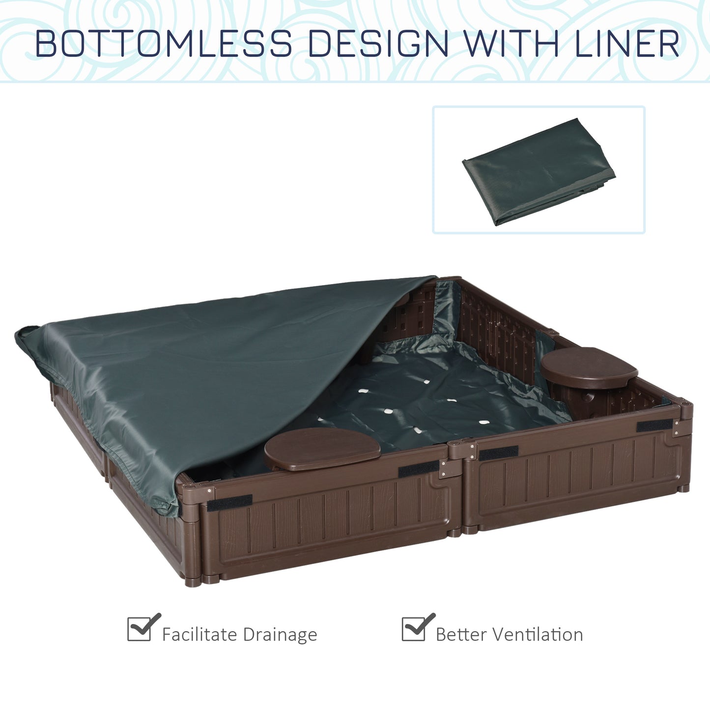Outsunny Kids Outdoor Sandbox w/ Waterproof Oxford Canopy Bottom Fabric Liner Children Playset for 3-12 years old Backyard Brown