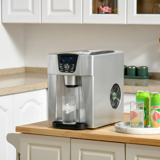 Ice Maker Machine and Water Dispenser, Counter Top Ice Cube Maker for Home w/3L Tank, Adjustable Cube Size,12kg in 24 Hrs, No Plumbing Required