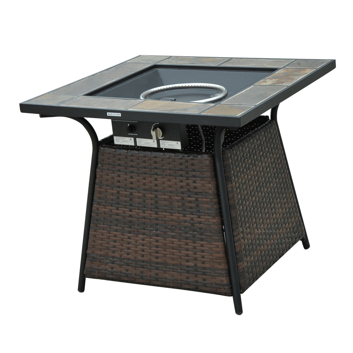 Outsunny Wicker Gas Fire Pit W/Lid 80Lx80Wx69H cm-Brown /Black