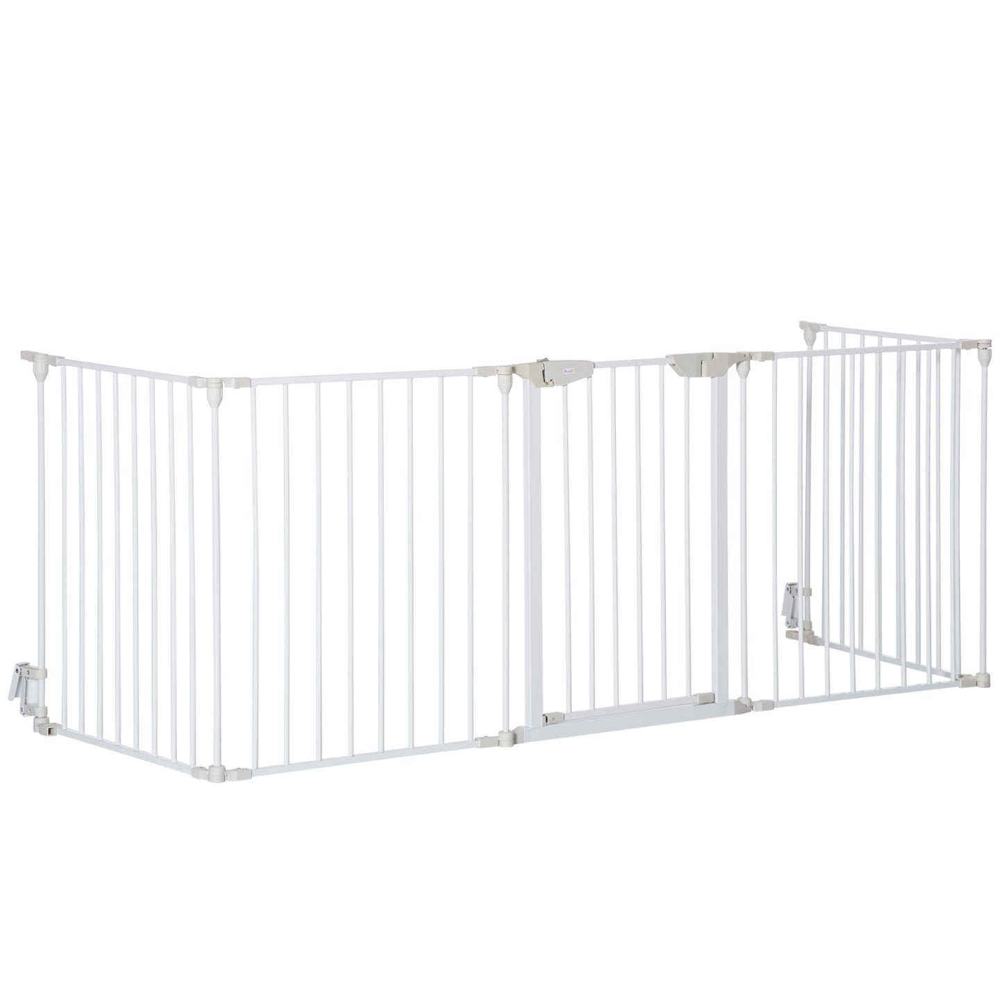 PawHut Pet Safety Gate 5-Panel Playpen Fireplace Christmas Tree Metal Fence Stair Barrier Room Divider Walk Through Door Automatically Close Lock
