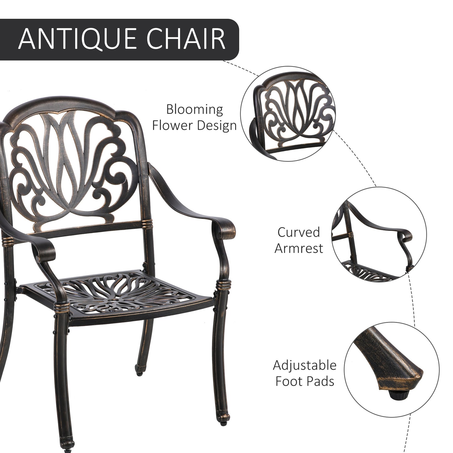 Outsunny 5-Piece Outdoor Furniture Dining Set, Cast Aluminum Conversation Set Includes 4 Chairs, 1 Round Table with Umbrella Hole for Patio Garden