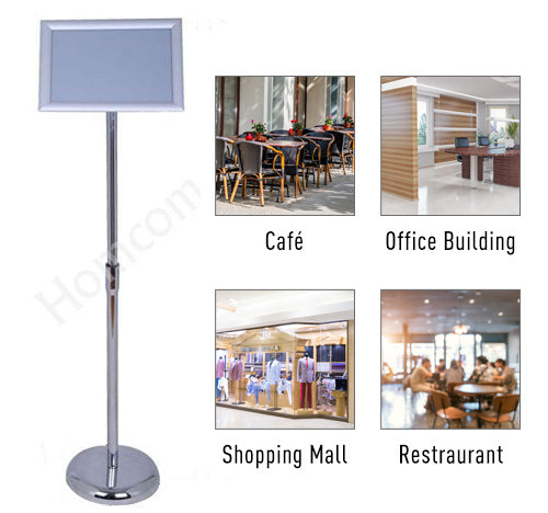 HOMCOM A4 Poster Stand height Adjustable Display Stands Board Replaceable Vertical & Horizontal with Metal Base Silver