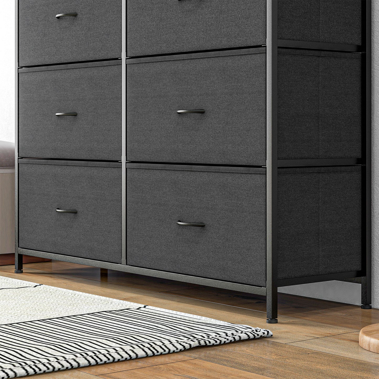 Chest of Drawers, 10 Drawer Dresser with Foldable Fabric Drawers and Steel Frame, Black