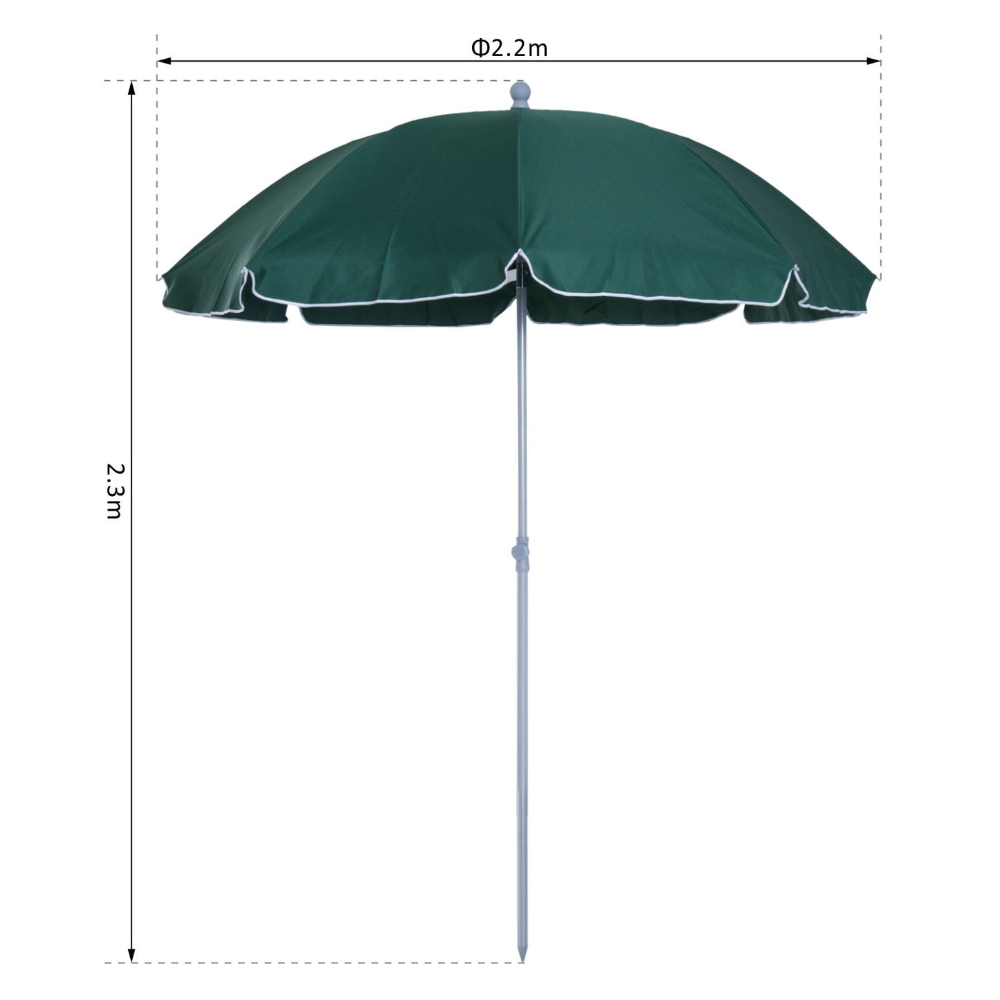 Outsunny Beach Umbrella Parasol 2.2m, Steel Dark Green