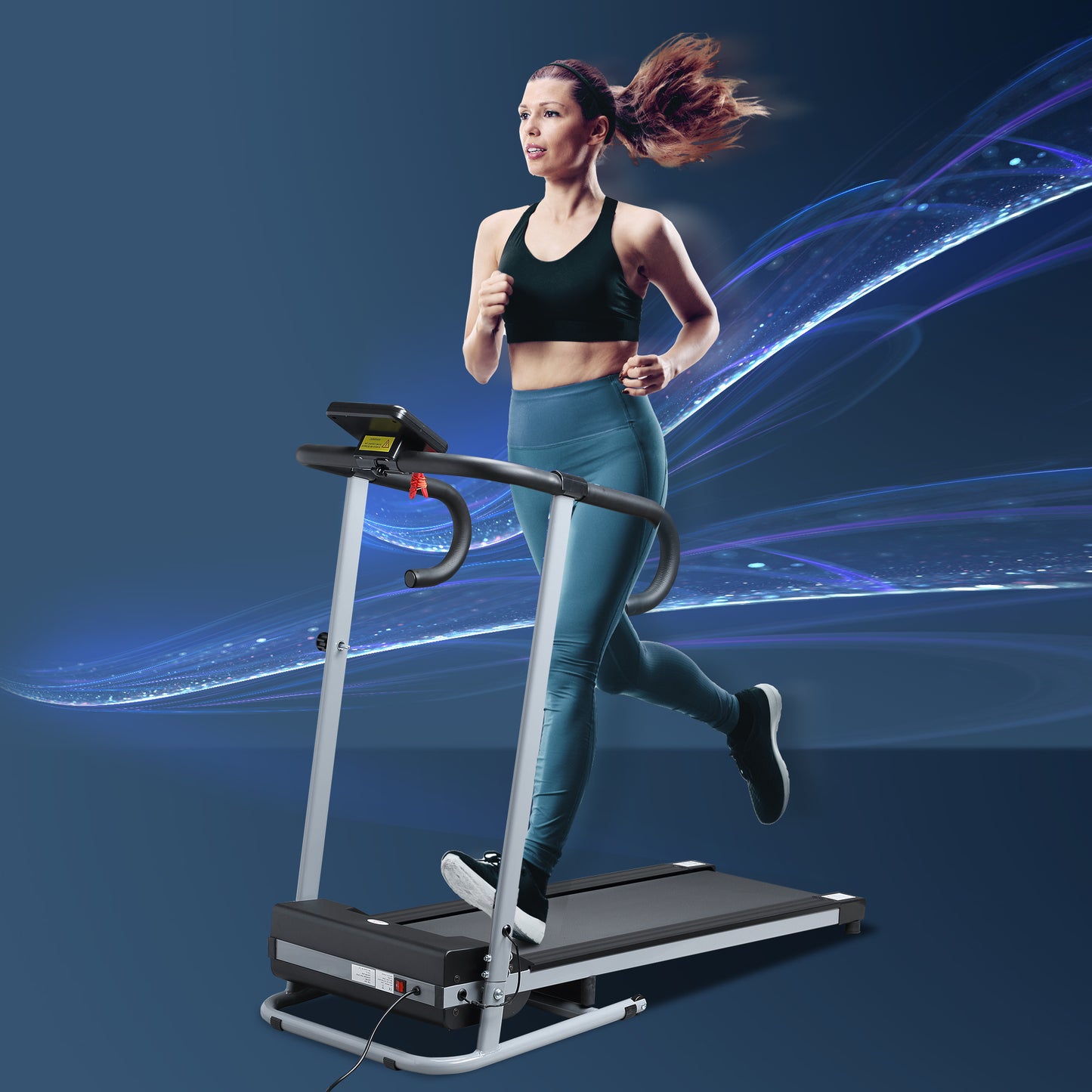 Unisex Electric Treadmill, Folding Indoor Cardio Treadmill, 1.25HP Motorised Running Jogging Walking Machine, w/ 3 Programs, LCD Monitor 10km/h